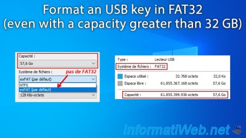 Format an USB key in FAT32 (capacity greater than 32 GB)